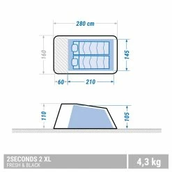 Quechua 2 Seconds XL Fresh & Black, Waterproof Pop Up Camping Tent, 2 Person Hiking Clothing