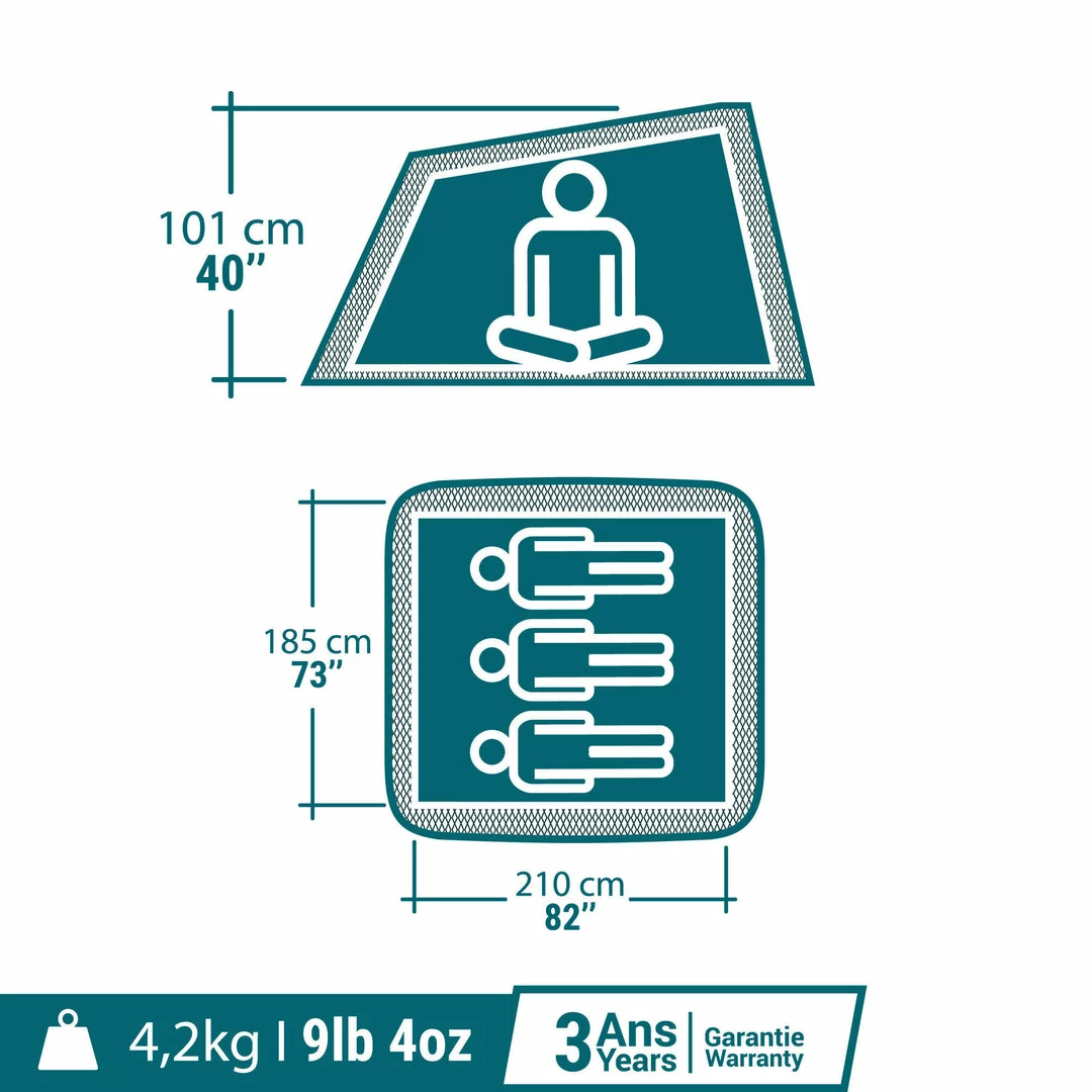 Quechua 2 Second Fresh & Black, Waterproof Pop Up Camping Tent, 3 Person