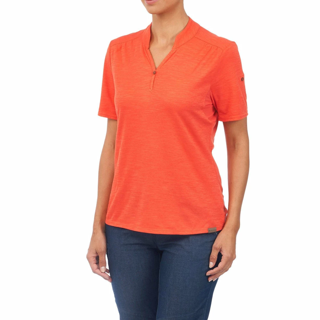 Forclaz Womenâs Travel Backpacking V-Neck Polo Travel 500