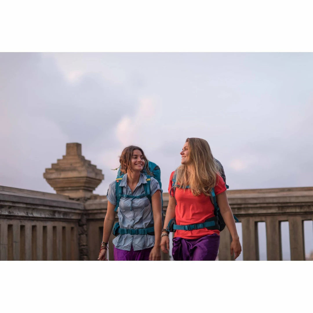 Forclaz Womenâs Travel Backpacking V-Neck Polo Travel 500