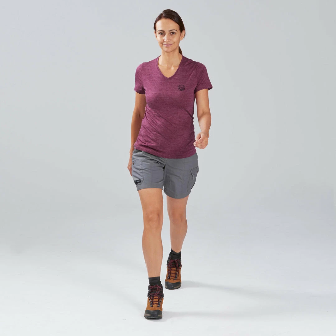 Forclaz, Merino Wool Short Sleeve Backpacking Travel T-Shirt, Women's Hiking Clothing