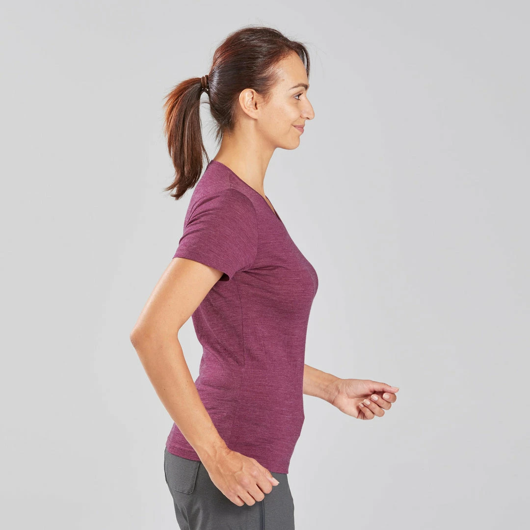 Forclaz, Merino Wool Short Sleeve Backpacking Travel T-Shirt, Women's Hiking Clothing