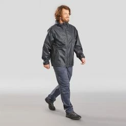 Quechua NH100, Full Zipper Hiking Raincoat, Men's
