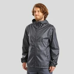 Quechua NH100, Full Zipper Hiking Raincoat, Men's