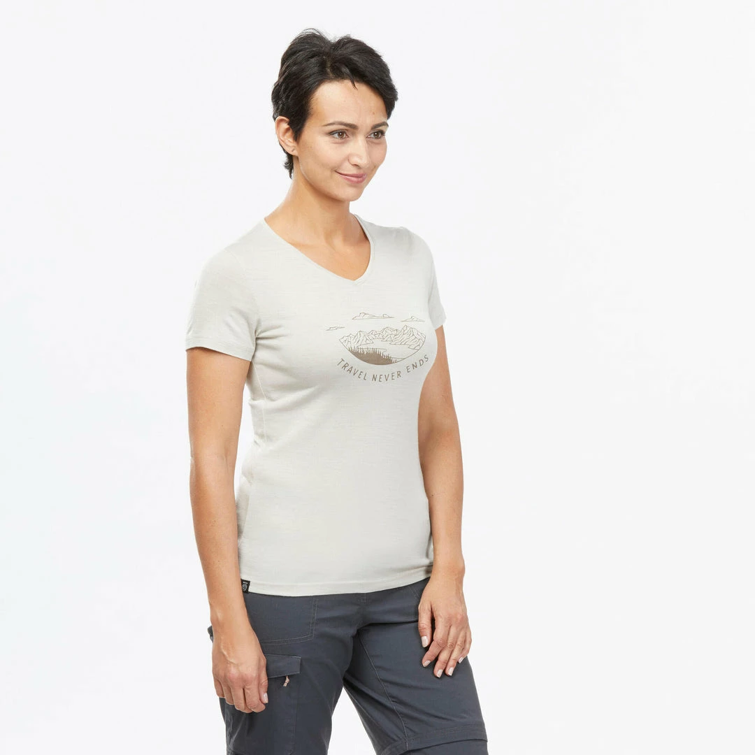 Forclaz, Merino Wool Short Sleeve Backpacking Travel T-Shirt, Women's Hiking Clothing