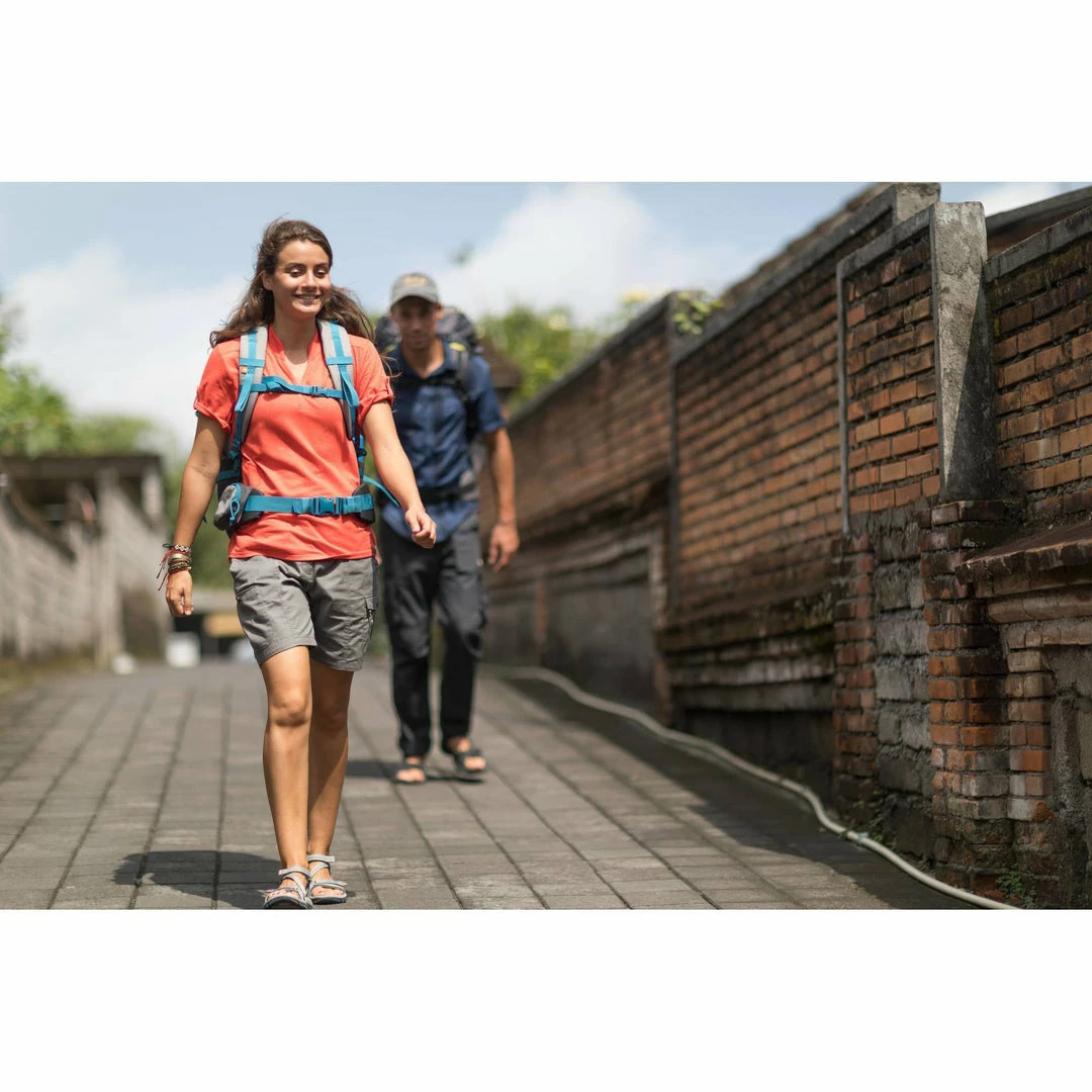 Forclaz Womenâs Travel Backpacking V-Neck Polo Travel 500