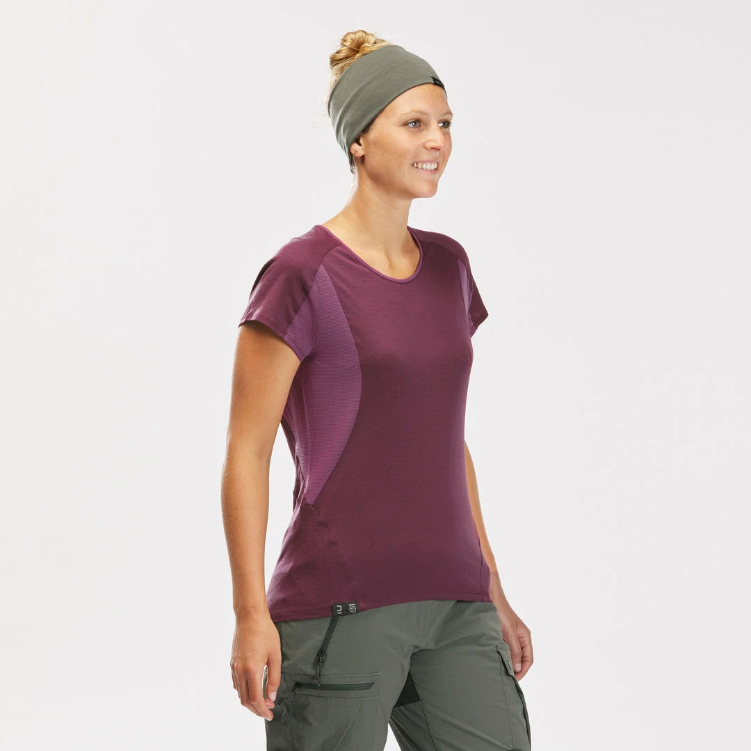 Hiking Clothing Forclaz Trek 500, Merino Wool Hiking T-Shirt, Women's