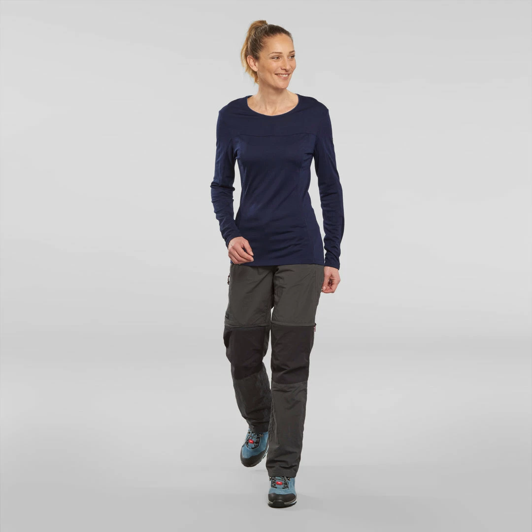 Forclaz Trek 500, Long Sleeve Merino Wool Backpacking T-Shirt, Women's Hiking Clothing