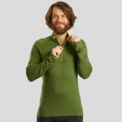 Forclaz Trek 500, Zip Long Sleeved Merino Wool Hiking T-Shirt, Men's