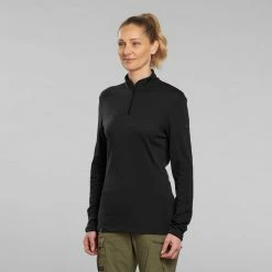 Forclaz Trek 500, Long Sleeve Merino Wool Zip Backpacking T-Shirt, Women’s Hiking Clothing