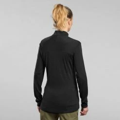 Forclaz Trek 500, Long Sleeve Merino Wool Zip Backpacking T-Shirt, Women’s Hiking Clothing