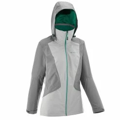 Quechua Hiking Clothing Forclaz 100 Women's Gray Rain Hiking Jacket