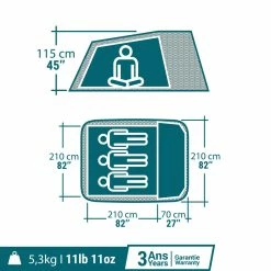 Hiking Clothing Quechua Arpenaz 3XL Fresh & Black, Waterproof Camping Tent, 3 Person