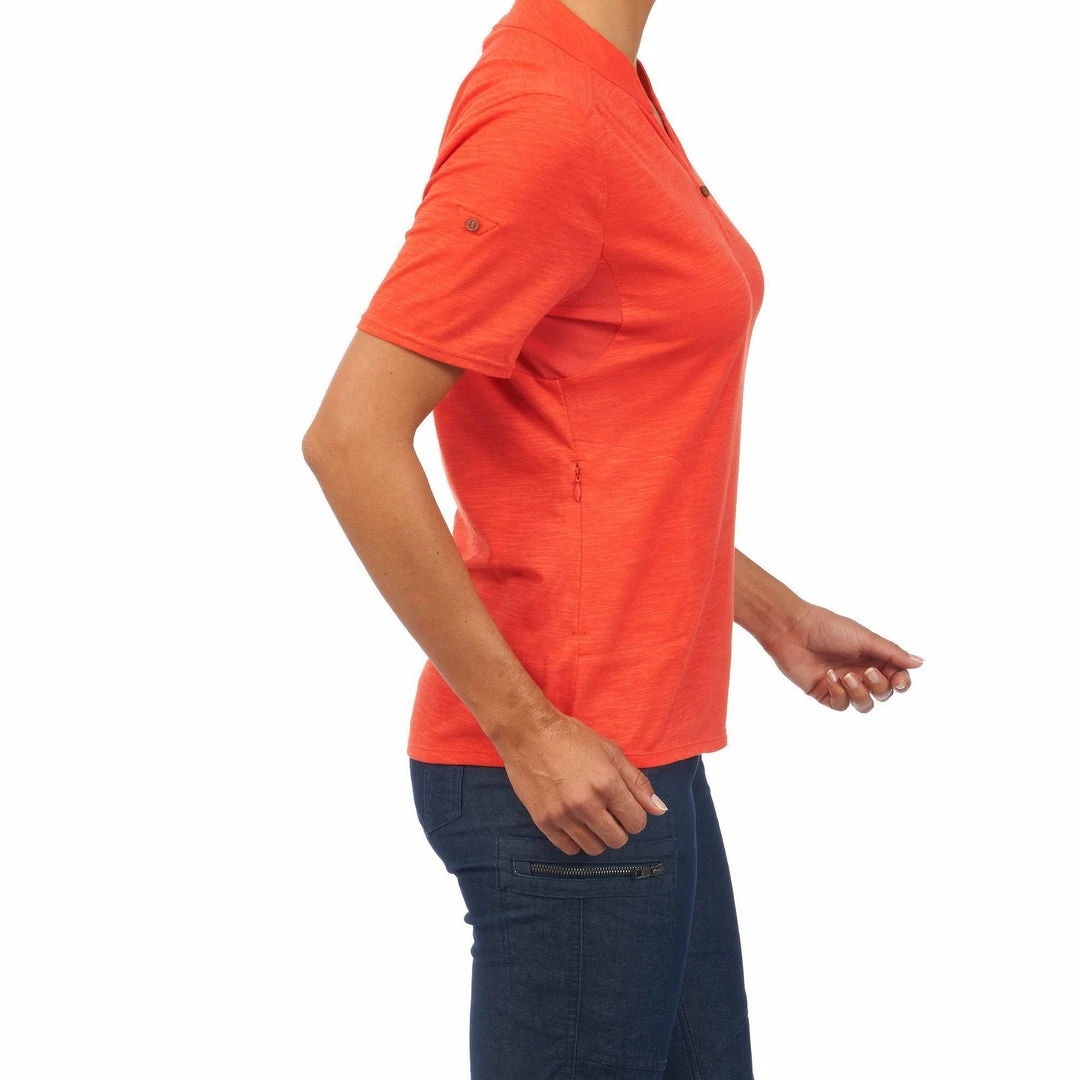 Forclaz Womenâs Travel Backpacking V-Neck Polo Travel 500