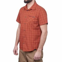 Forclaz Men's Travel Backpacking Short-Sleeved Shirt With Zip Pocket Travel 100 Hiking Clothing