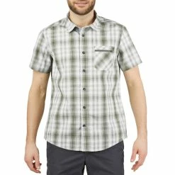 Forclaz Men's Travel Backpacking Short-Sleeved Shirt Arpenaz 100 Hiking Clothing