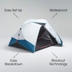 Quechua 2 Second Easy Fresh & Black, Waterproof Pop Up Camping Tent, 2 Person Hiking Clothing