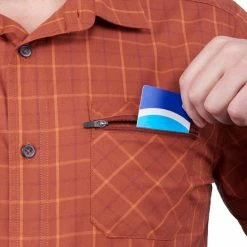 Forclaz Men's Travel Backpacking Short-Sleeved Shirt With Zip Pocket Travel 100 Hiking Clothing