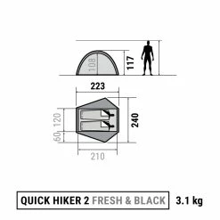Forclaz QuickHiker Fresh & Black, Waterproof Backpacking Tent, 2 Person Hiking Clothing