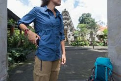 Forclaz Women's Backpacking Removable Sleeve Shirt Travel 500 Hiking Clothing